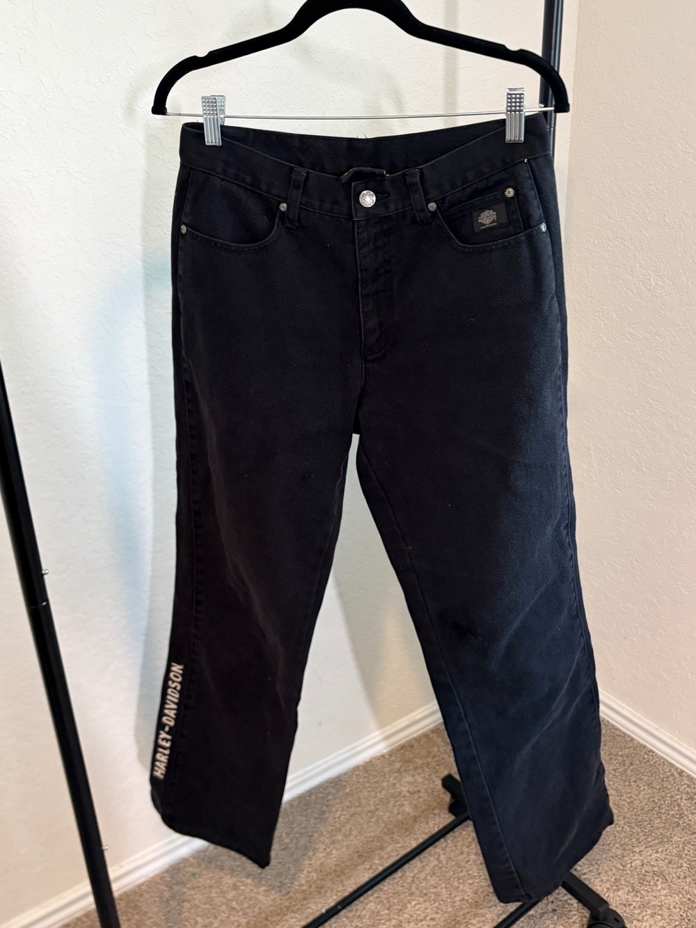 Harley-Davidson Black Straight-Leg Women’s Jeans with Side embroidered Logo